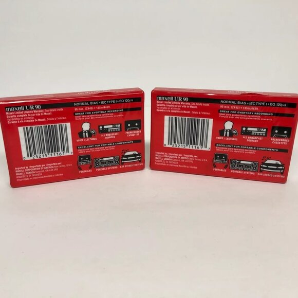 Maxell UR-90 Audio Cassette Lot of 2 Blank Tapes Normal Bias 90 min Brand New - Picture 2 of 5